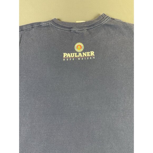 Rare Vintage Paulaner Beer Alcohol Art Weizen Up! Promo Faded Navy Blue Shirt - Picture 7 of 10